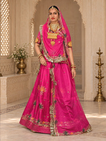 Rajputi Poshak - Small Butti Zardoji & Sequin Crepe - Rani Pink - model front view