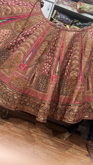 Chiku Silk Bridal Lehenga – Rajwada Design | Zari + Stone Work
