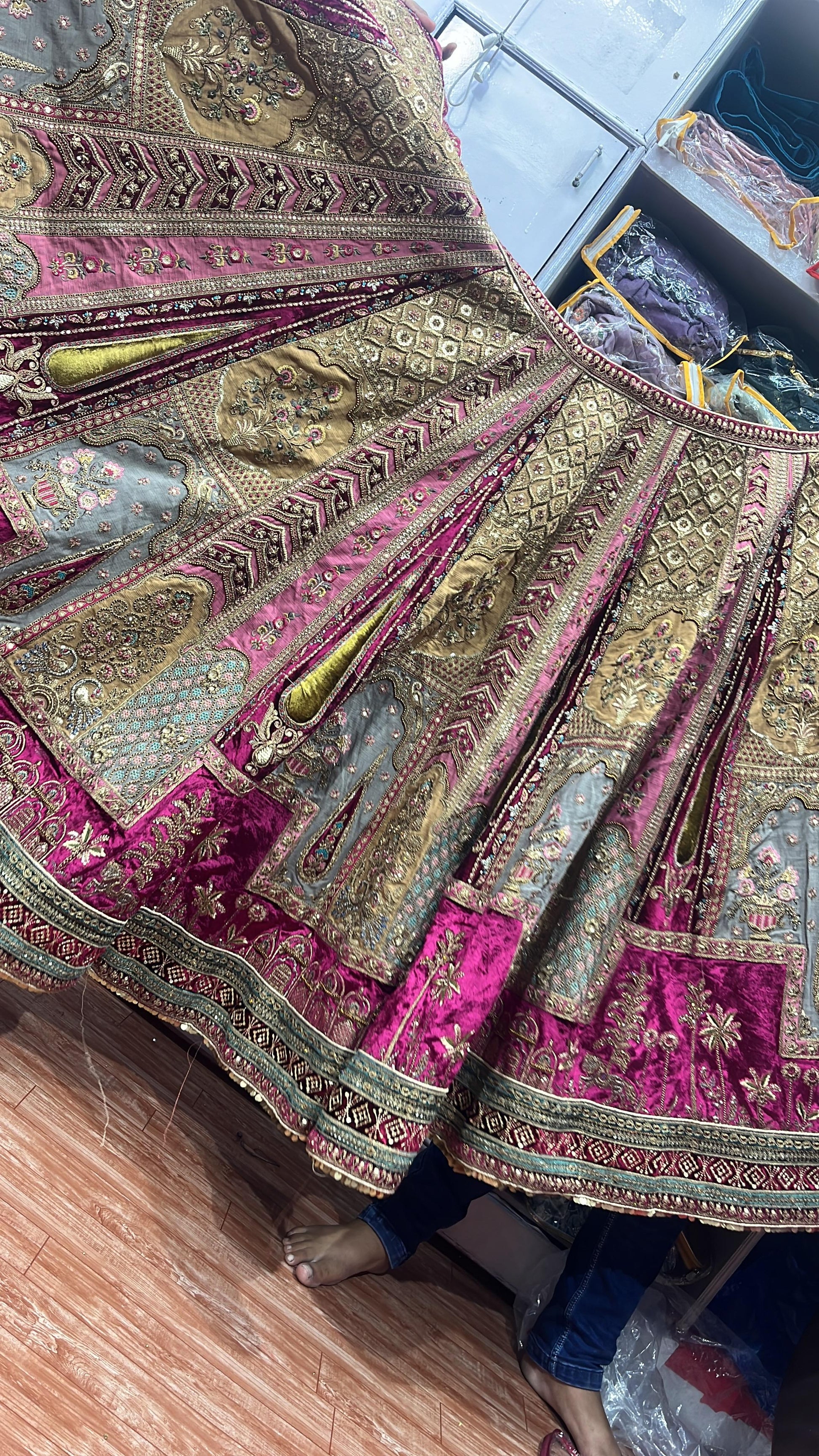 Rajwada Bridal Lehenga – Rani Sky Blue & Golden | Zari & Zircon Work